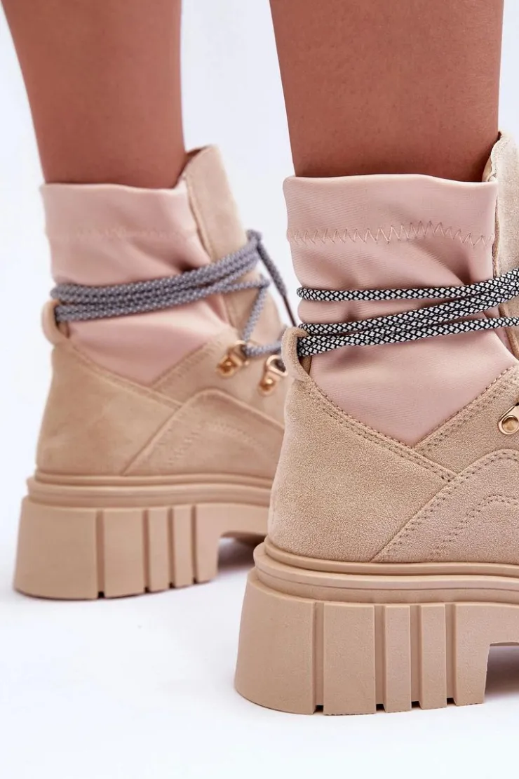 Online Boto Damskie Zamszowe Botki Sznurowane Beżowe Acorn Beżowy