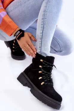 Damskie Boto Damskie Zamszowe Botki Trapery Czarne Bellita