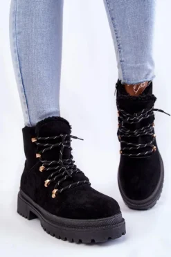 Damskie Boto Damskie Zamszowe Botki Trapery Czarne Bellita