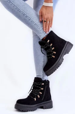 Damskie Boto Damskie Zamszowe Botki Trapery Czarne Bellita