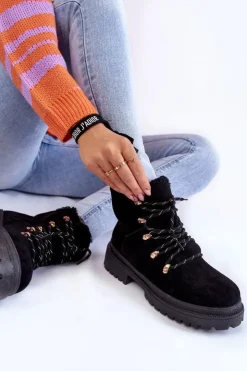 Damskie Boto Damskie Zamszowe Botki Trapery Czarne Bellita