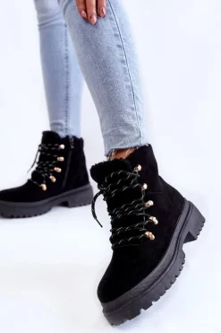 Damskie Boto Damskie Zamszowe Botki Trapery Czarne Bellita
