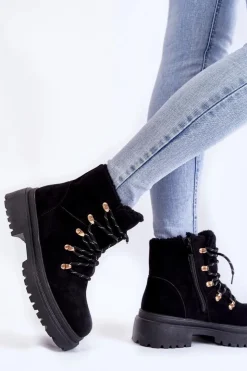 Damskie Boto Damskie Zamszowe Botki Trapery Czarne Bellita