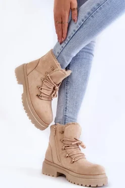 Boto Damskie Trapery|Botki Sznurowane*Damskie Zamszowe Botki Trapery Beżowe Bellita