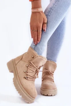 Boto Damskie Trapery|Botki Sznurowane*Damskie Zamszowe Botki Trapery Beżowe Bellita