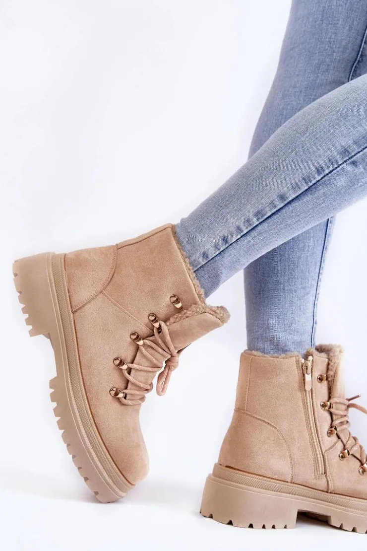 Boto Damskie Trapery|Botki Sznurowane*Damskie Zamszowe Botki Trapery Beżowe Bellita