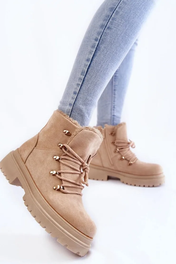 Boto Damskie Trapery|Botki Sznurowane*Damskie Zamszowe Botki Trapery Beżowe Bellita