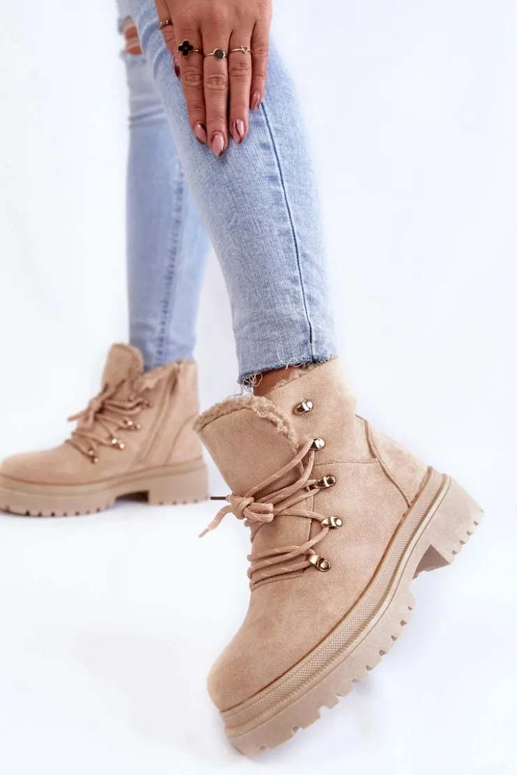 Boto Damskie Trapery|Botki Sznurowane*Damskie Zamszowe Botki Trapery Beżowe Bellita