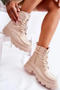 Damskie Boto Damskie Zamszowe Botki Wiązane Beżowe Vanita