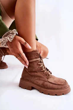 Boto Botki Ocieplane|Botki Sznurowane*Damskie Zamszowe Botki Wiązane Brązowe Vanita Brązowy