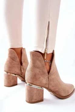 Boto Botki Wiosenne|Botki Na Słupku*Damskie Zamszowe Botki Z Wycięciami Khaki Noel