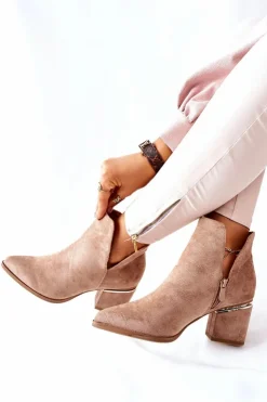 Boto Botki Wiosenne|Botki Na Słupku*Damskie Zamszowe Botki Z Wycięciami Khaki Noel