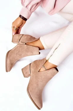 Boto Botki Wiosenne|Botki Na Słupku*Damskie Zamszowe Botki Z Wycięciami Khaki Noel