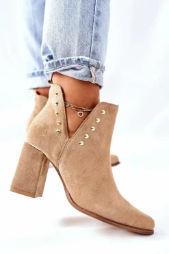 Damskie Boto Damskie Zamszowe Botki Z Wycięciami Lewski Beżowy Piasek 3075