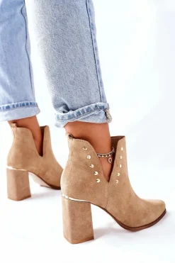 Damskie Boto Damskie Zamszowe Botki Z Wycięciami Lewski Beżowy Piasek 3075