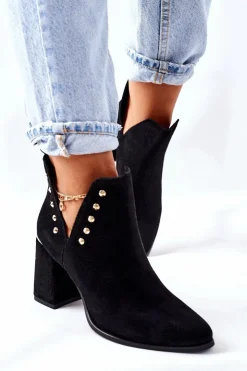 Boto Botki Wiosenne|Botki Na Słupku*Damskie Zamszowe Botki Z Wycięciami Lewski Czarne 3075