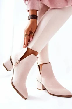 Damskie Boto Damskie Zamszowe Botki Z Wycięciami Beżowe Noel