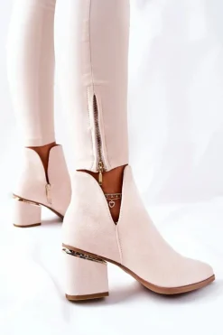 Damskie Boto Damskie Zamszowe Botki Z Wycięciami Beżowe Noel