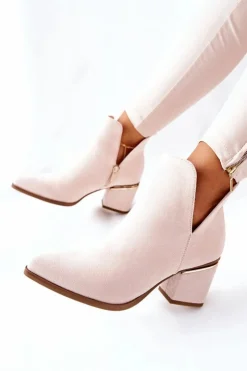 Damskie Boto Damskie Zamszowe Botki Z Wycięciami Beżowe Noel