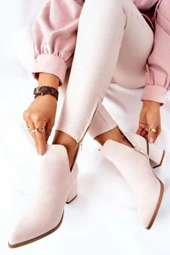 Damskie Boto Damskie Zamszowe Botki Z Wycięciami Beżowe Noel