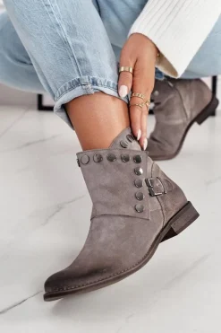 Boto Botki Wiosenne|Brązowe I Beżowe Botki*Damskie Zamszowe Botki Z Klamrą Exquisite 1198 Cappuccino