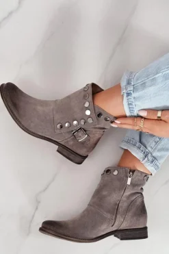 Boto Botki Wiosenne|Brązowe I Beżowe Botki*Damskie Zamszowe Botki Z Klamrą Exquisite 1198 Cappuccino