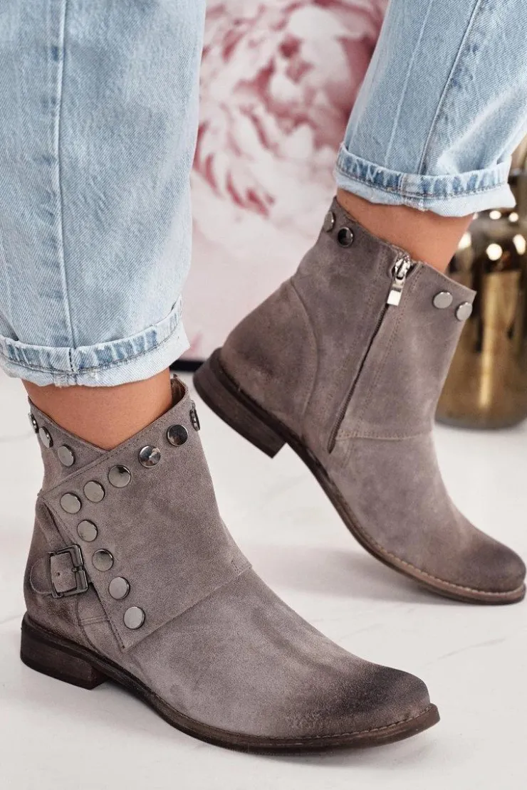 Boto Botki Wiosenne|Brązowe I Beżowe Botki*Damskie Zamszowe Botki Z Klamrą Exquisite 1198 Cappuccino