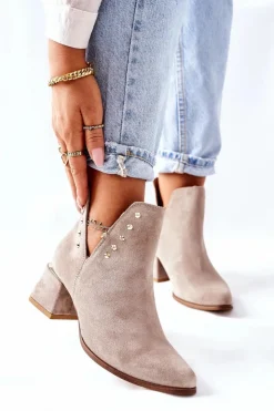 Outlet Boto Damskie Zamszowe Botki Z Wycięciami Lewski Cappuccino 3074/B