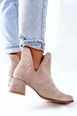 Outlet Boto Damskie Zamszowe Botki Z Wycięciami Lewski Cappuccino 3074/B