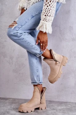 Boto Brązowe I Beżowe Botki|Botki Płaskie*Damskie Zamszowe Botki Z Wycięciami Beżowe Rhythm