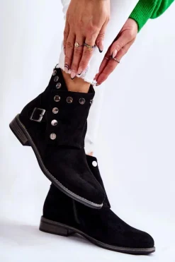 Damskie Damskie buty S.Barski Damskie Zamszowe Botki Z Klamrą S. Barski Czarne Merk