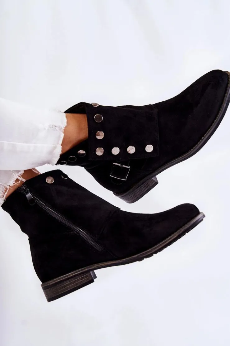 Damskie Damskie buty S.Barski Damskie Zamszowe Botki Z Klamrą S. Barski Czarne Merk