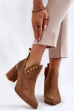 Damskie Boto Damskie Zamszowe Botki Z Wycięciami Lewski 3075 Camel