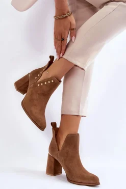 Damskie Boto Damskie Zamszowe Botki Z Wycięciami Lewski 3075 Camel