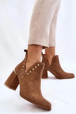 Damskie Boto Damskie Zamszowe Botki Z Wycięciami Lewski 3075 Camel