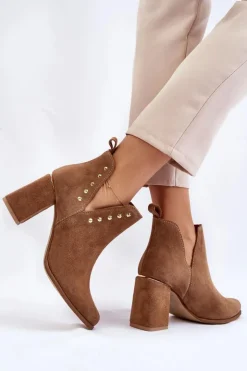 Damskie Boto Damskie Zamszowe Botki Z Wycięciami Lewski 3075 Camel