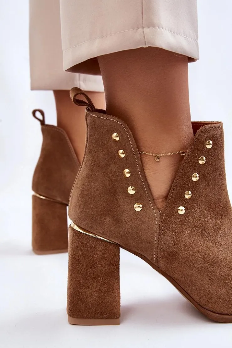 Damskie Boto Damskie Zamszowe Botki Z Wycięciami Lewski 3075 Camel