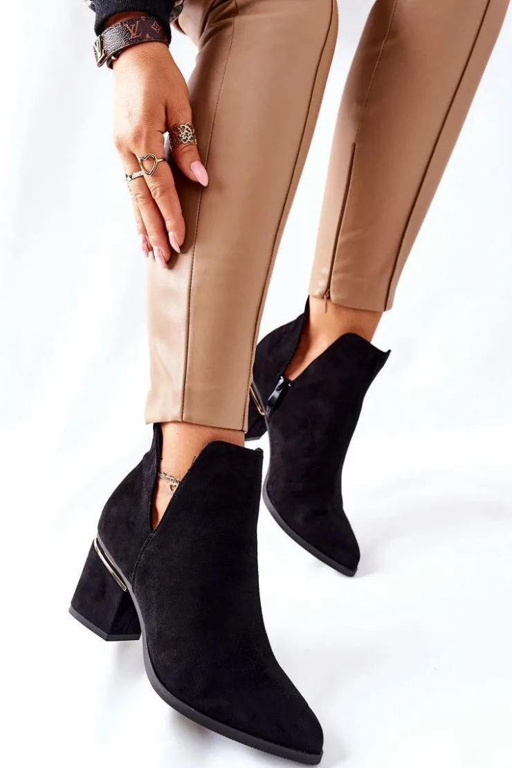 Best Boto Damskie Zamszowe Botki Z Wycięciami Czarne Noel