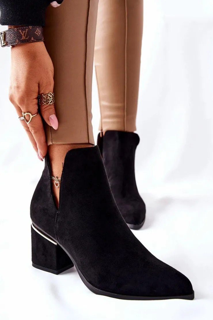 Best Boto Damskie Zamszowe Botki Z Wycięciami Czarne Noel