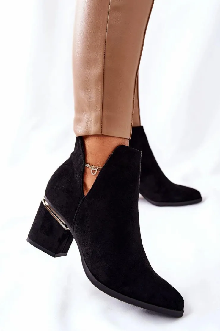 Best Boto Damskie Zamszowe Botki Z Wycięciami Czarne Noel