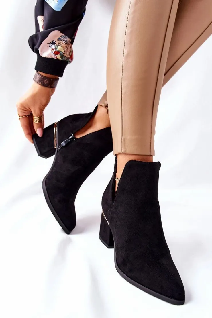 Best Boto Damskie Zamszowe Botki Z Wycięciami Czarne Noel