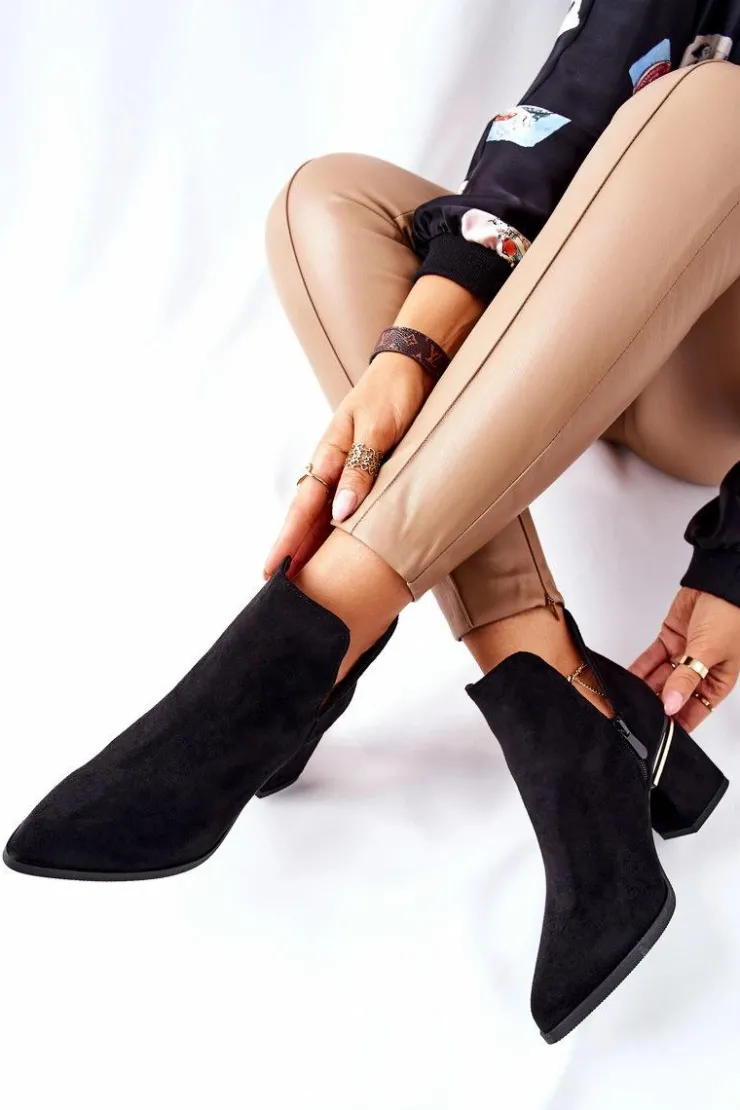 Best Boto Damskie Zamszowe Botki Z Wycięciami Czarne Noel