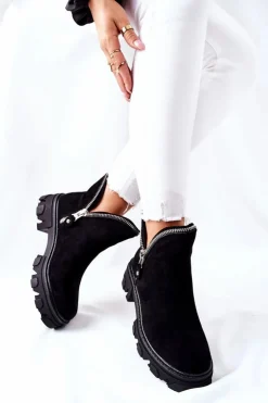 Clearance Boto Damskie Zamszowe Botki Z Wycięciami Czarne Rhythm