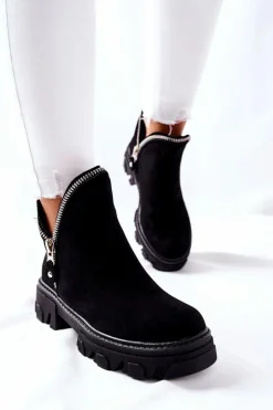 Clearance Boto Damskie Zamszowe Botki Z Wycięciami Czarne Rhythm