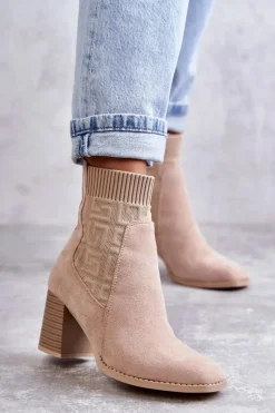 Boto Botki Na Słupku|Botki Zimowe Damskie*Damskie Zamszowe Botki Ze Skarpetą Beżowe Montes