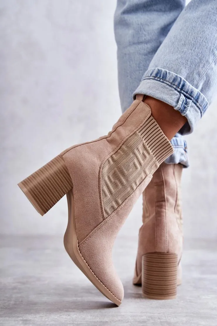 Boto Botki Na Słupku|Botki Zimowe Damskie*Damskie Zamszowe Botki Ze Skarpetą Beżowe Montes