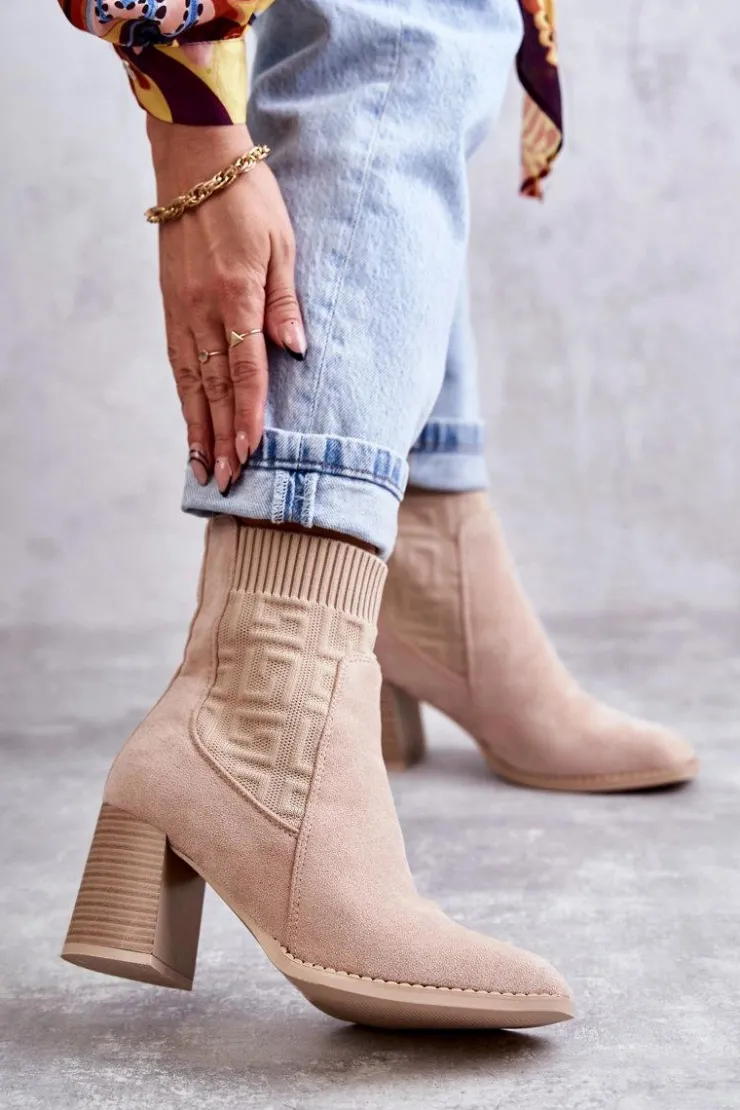 Boto Botki Na Słupku|Botki Zimowe Damskie*Damskie Zamszowe Botki Ze Skarpetą Beżowe Montes