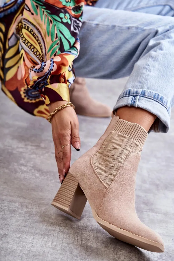 Boto Botki Na Słupku|Botki Zimowe Damskie*Damskie Zamszowe Botki Ze Skarpetą Beżowe Montes