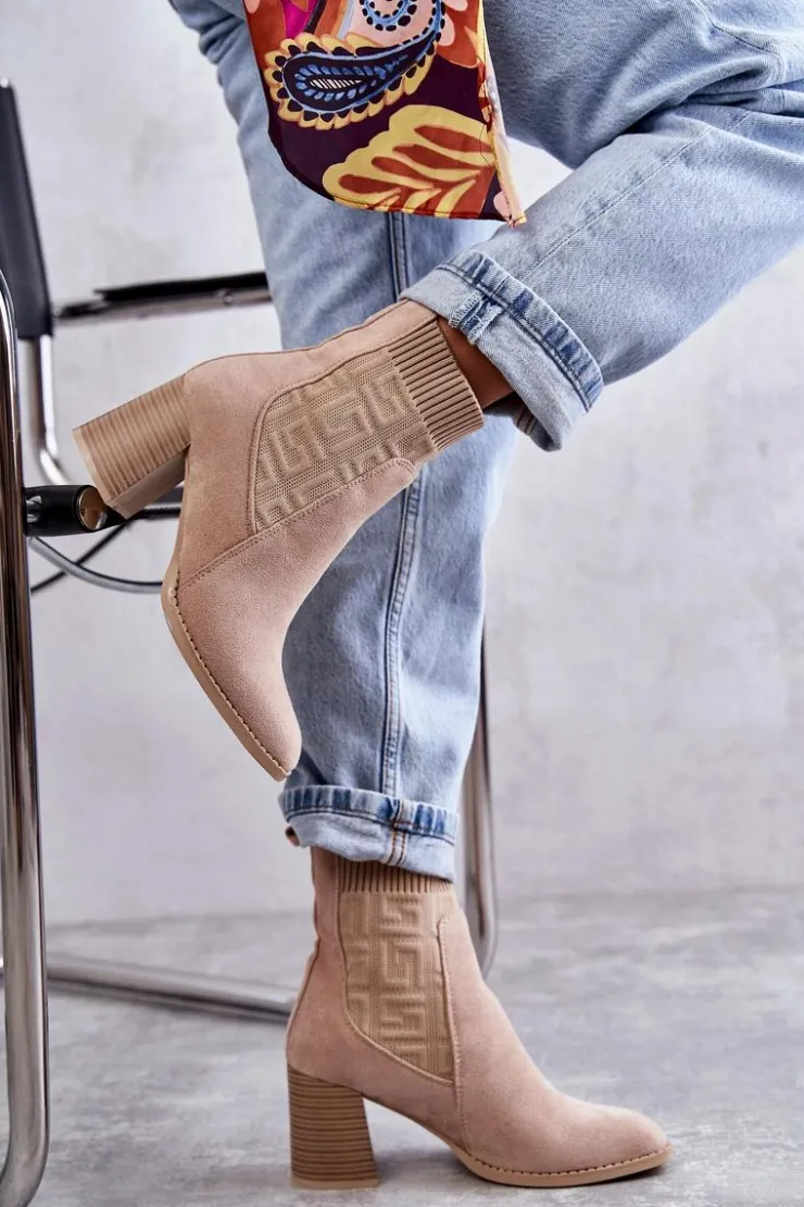 Boto Botki Na Słupku|Botki Zimowe Damskie*Damskie Zamszowe Botki Ze Skarpetą Beżowe Montes