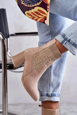 Boto Botki Na Słupku|Botki Zimowe Damskie*Damskie Zamszowe Botki Ze Skarpetą Beżowe Montes